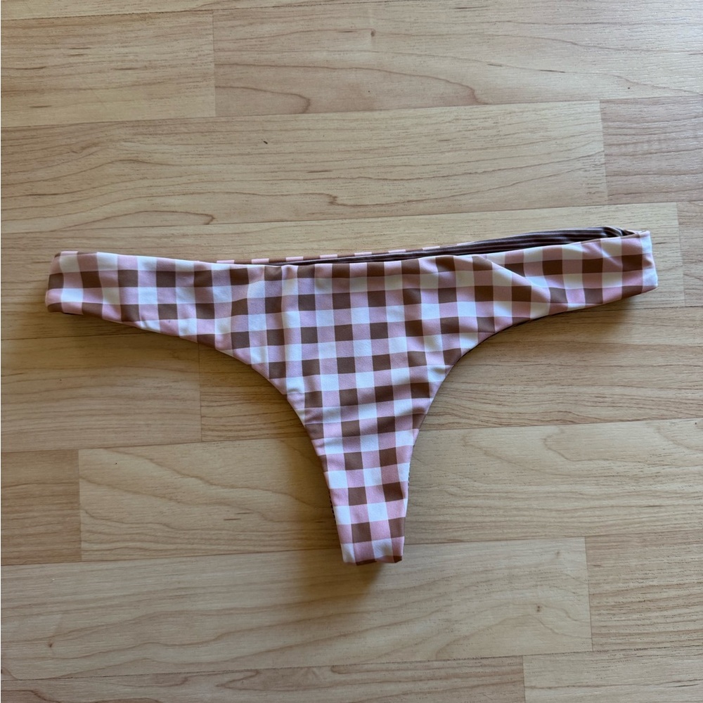 Acacia Swimwear Pink and Brown Checkered Bikini Bottom